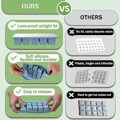 Ice Cube Trays for Freezer, 3 Pack Easy Release Slicone Ice Cube Tray with Lid, BPA Free Stackable Flexible Ice Mold 15 Square Reusable Ice Cubes for Whiskey, Baby Food, Ice Coffee (Grey+Blue+Green) - Image 6