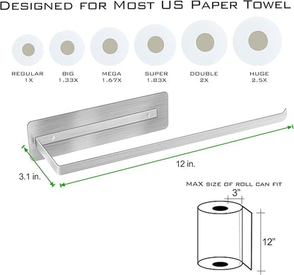 Magnetic Paper Towel Holder,Stainless Steel Paper Towel Holder 12”(L) x 3”(H) for Refrigerator Grills Griddles RVs Tailgates,Fit Most US Paper Roll