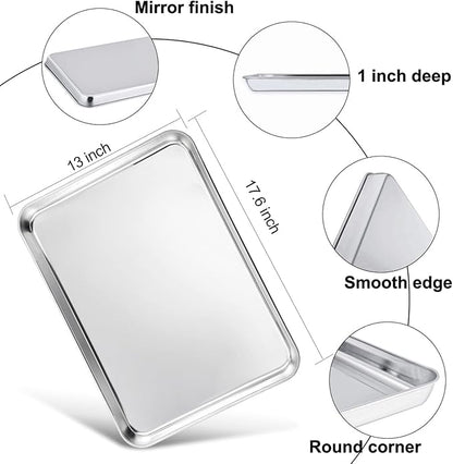 TeamFar Stainless Steel Baking Sheet, 17.6 x 13 x 1inch Half Baking Pan Cookie Sheets with Cooling Rack & 50PCS Parchment Papers for Baking/Roasting/Broiling, Healthy & Sturdy, Dishwasher Safe