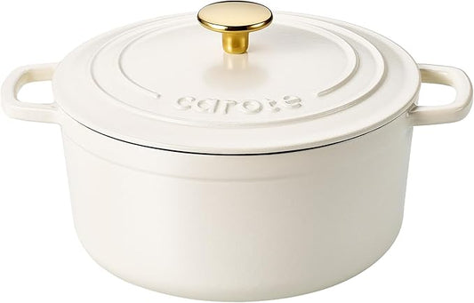 CAROTE 7QT Enameled Cast Iron Dutch Oven Pot with Lid, Heavy-Duty Dutch Ovens for Sourdough Bread Baking, Braising, Stews, Roasting, Healthy & Non-Toxic, Dual Handles, All Stovetop Compatible, Oven Safe up to 500° F, Cream White by CAROTE
