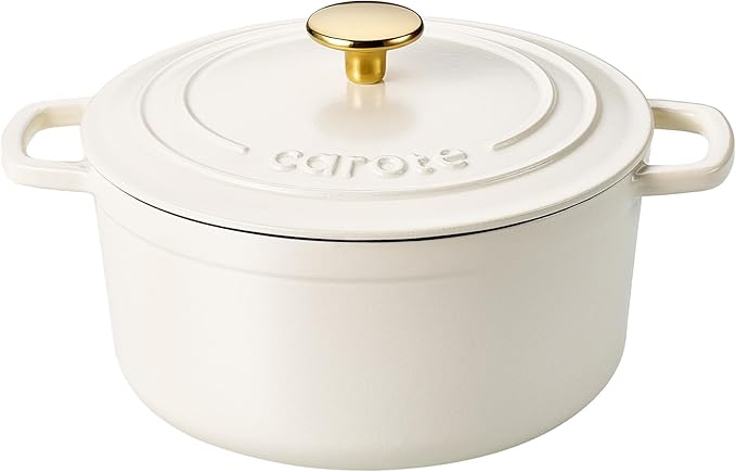 CAROTE Enameled Cast Iron Dutch Oven Pot with Lid, 4 QT, Cream White by CAROTE