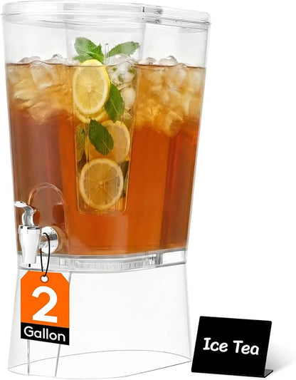 Lifewit 2 Gallon Drink Dispenser for Parties, Large Plastic Beverage Container for Juice/Tea/Soda with Stand & Ice Core, Clear Lemonade Dispenser with Spigot, BPA Free Water Pitcher for Hosting by Lifewit