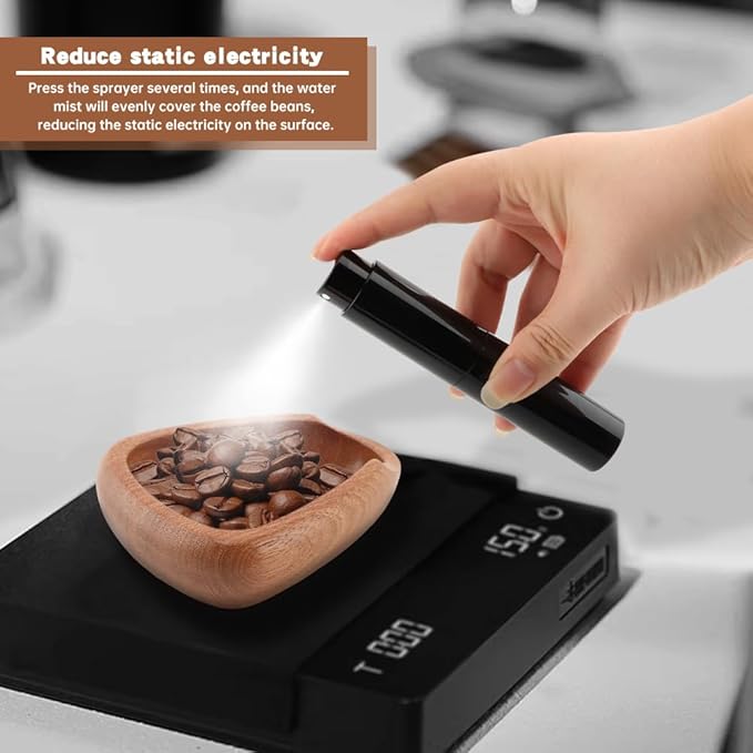 Coffee Bean Dosing Cup,Wood/Ceramic Coffee Dosing Tray Coffees Bean Weighing Tray Weigh Coffees Beans Container,with Spray Bottle Measuring Spoon For Coffe e Or Tea - Image 4