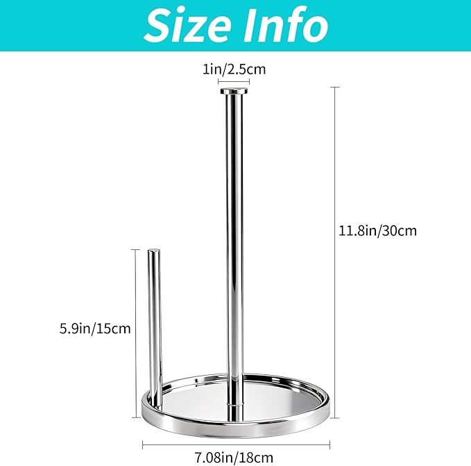 Paper Towel Holder Countertop, Standing Paper Roll Holder with Anti Slip Weighted Base, Stainless Steel Freestanding Paper Towel Holder for Kitchen, Chrome - Image 5