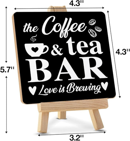 Coffee Bar Decor, Coffee Tea Bar Wood Sign with Easel Home Kitchen Desk Shelf Table Tabletop Decor - Image 2