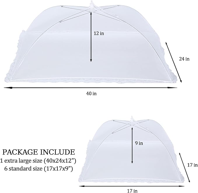 ZMCINER 5 Pack Food Tents Food Covers for Outdoors Mesh Screen Include 1 Extra Large (40"X 24") & 4 Standard (17"X 17") Collapsible and Reusable Mesh Food Covers for Outside, Fruit Cover - Image 2