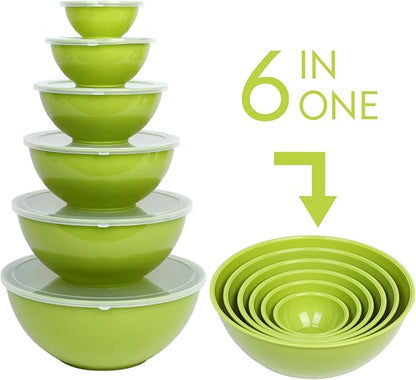 BoxedHome BPA Free Plastic Round Mixing Bowl with Lids, 12 Pack Nesting Bowls with Lids Set, Microwave and Dishwasher Safe Prep & Serving Bowls Great for Mixing, Baking, Serving (Light Green, 12pcs) - Image 2