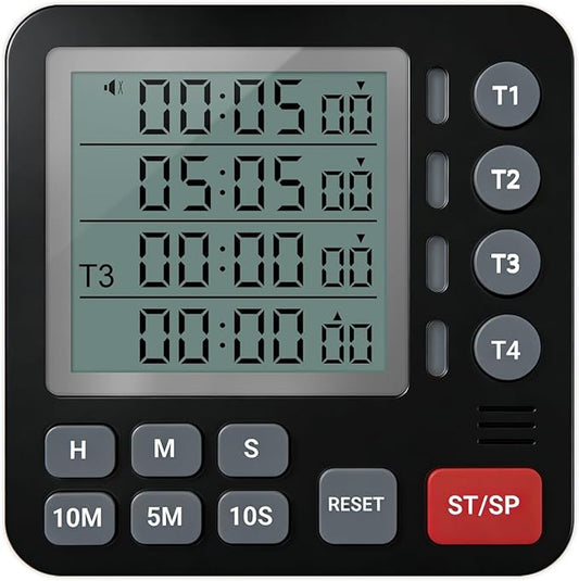 TPNEG Digital Kitchen Timer - 4-Channel Cooking Timer with Alarm, Magnetic Back, Loud & Silent Modes, Count Up/Down, Ideal for ovens, Seniors, Kids and classrooms, Replaceable AAA Battery by TPNEG