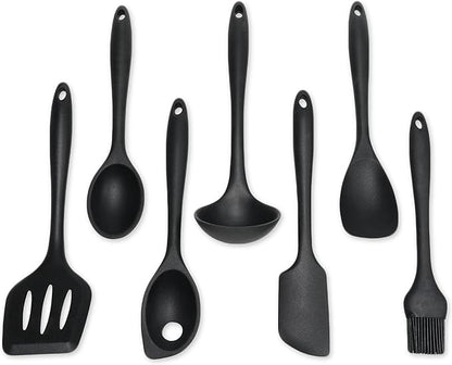 Chef Craft - Premium Silicone Kitchen Tools and Utensils Set, Non-Scratch, Withstands Temperatures up to 450°F, BPA-Free, 7 Piece Cooking Utensils Set, Black by ChefCraft