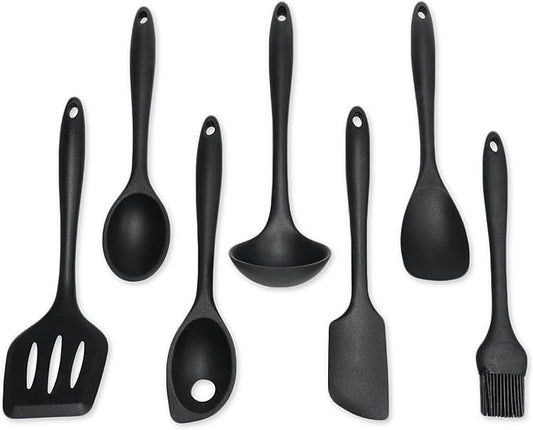 Chef Craft - Premium Silicone Kitchen Tools and Utensils Set, Non-Scratch, Withstands Temperatures up to 450°F, BPA-Free, 7 Piece Cooking Utensils Set, Black by ChefCraft