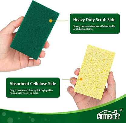 HOMEXCEL Sponges Kitchen 12pcs, Heavy Duty Sponges for Dishes, Scrub Cleaning Sponge for Non-Coated Cookware, Dishes, Pots, Pans, Dual Sided Dish Sponge for Kitchen, Household, Bathroom and More - Image 3