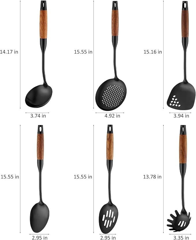 Izurok 18/10 Stainless Steel Kitchen Utensils Set,6 Piece Cooking Utensils With Wood Handle,Heat Resistant Kitchen Tool Set With Spatula, Spoon, Ladle, Skimmer, Slotted Spoon, Pasta - Image 2