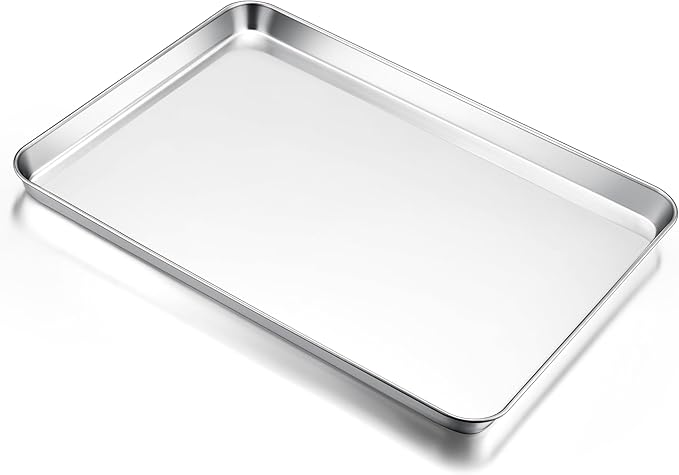 E-far Large Baking Sheet, 20”x14” Stainless Steel Cookie Sheet Pan for Oven, Non Toxic Metal Baking Tray for Cake Cookies, Healthy & Rust Free, Mirror Finish & Dishwasher Safe, 1 Pack by E-far
