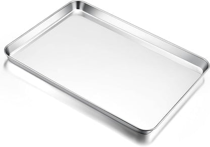 E-far Large Baking Sheet, 20”x14” Stainless Steel Cookie Sheet Pan for Oven, Non Toxic Metal Baking Tray for Cake Cookies, Healthy & Rust Free, Mirror Finish & Dishwasher Safe, 1 Pack by E-far