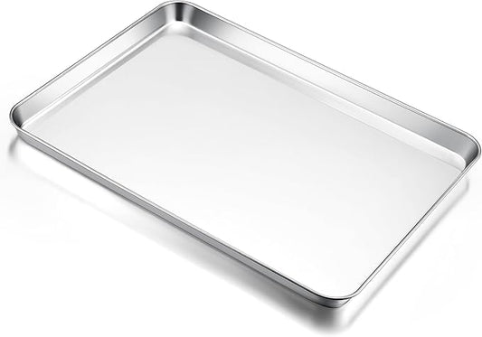 E-far Large Baking Sheet, 20”x14” Stainless Steel Cookie Sheet Pan for Oven, Non Toxic Metal Baking Tray for Cake Cookies, Healthy & Rust Free, Mirror Finish & Dishwasher Safe, 1 Pack by E-far