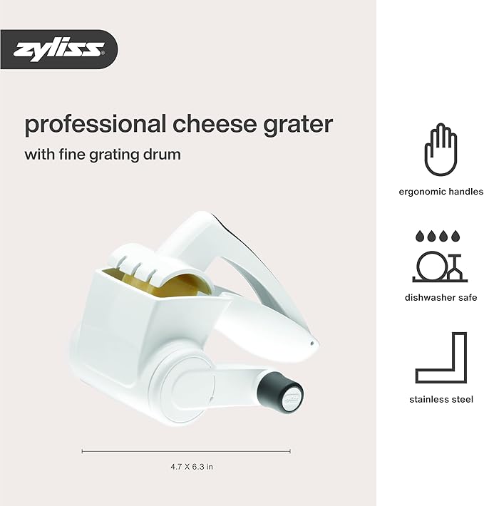 Zyliss Classic Rotary Cheese Grater - NSF Restaurant Certified Handheld Grater - Can be used for Hard Cheese, Chocolate & More - With Comfortable Handle & Easy-to-Clean Drum - White - Image 6