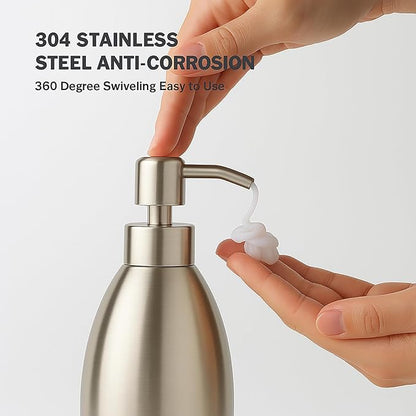 304 Stainless Steel Soap Dispenser 16oz Rust-Proof Liquid Soap Pump Bottle for Kitchen or Bathroom Countertop Hand Dish Lotion Leak-proof (Brushed Nickel)
