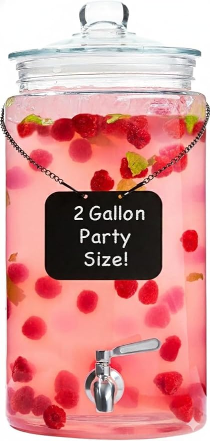 2 Gallon Glass Drink Dispenser with Spout for Parties - Tall Airtight Mason Style Beverage Serveware Stand with Metal Spigot for Kombucha, Water, Juice, Punch, Cocktails, Ice Tea & Sun Tea by KITCHENTOOLZ