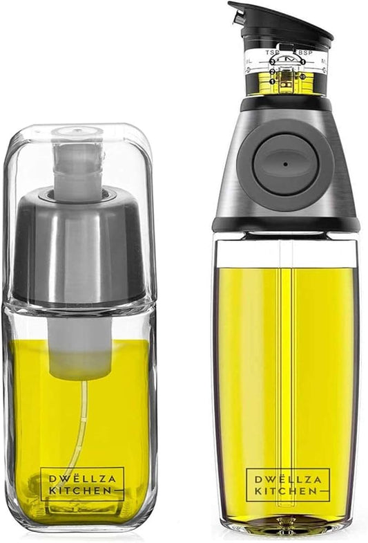 DWËLLZA KITCHEN Olive Oil Dispenser Bottle For Kitchen Set 6 oz Sprayer For Cooking and Glass 17 Oz. Cooking Pour Dispenser With Measurements for Cooking, Airfryer, Salad & BBQ by DW%C3%8BLLZAKITCHEN