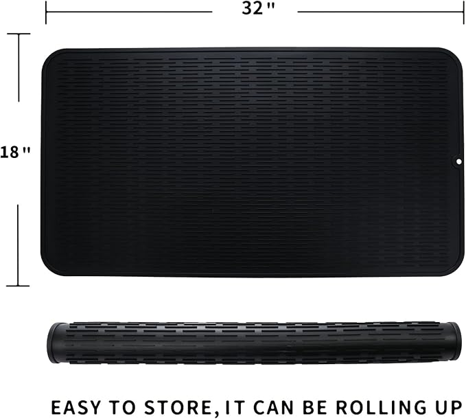 MicoYang Silicone Dish Drying Mat for Multiple Usage,Easy clean,Eco-friendly,Heat-resistant Silicone Mat for Kitchen Counter or Sink,Refrigerator or Drawer Liner Black 4XL 32 inches x 18 inches - Image 2