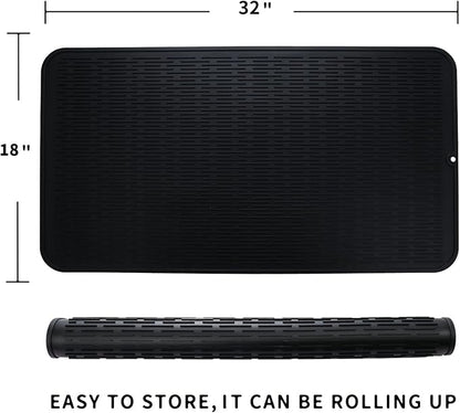 MicoYang Silicone Dish Drying Mat for Multiple Usage,Easy clean,Eco-friendly,Heat-resistant Silicone Mat for Kitchen Counter or Sink,Refrigerator or Drawer Liner Black 4XL 32 inches x 18 inches - Image 2