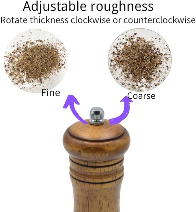 Classic Salt and Pepper Grinder Set,Refillable Salt and Pepper Mills,Manual Oak Wood Salt Grinder,Pepper Grinder,Visible Adjustable Ceramic Grinding Rotor,2 Packs set, 6.5 inch Each