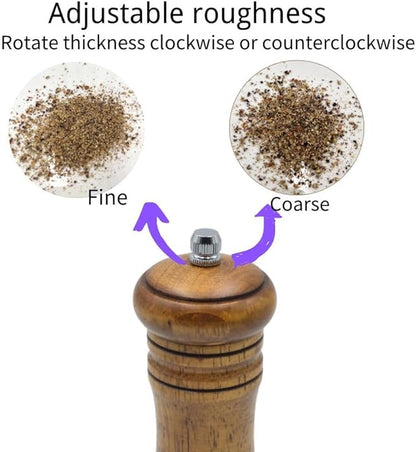 Classic Salt and Pepper Grinder Set,Refillable Salt and Pepper Mills,Manual Oak Wood Salt Grinder,Pepper Grinder,Visible Adjustable Ceramic Grinding Rotor,2 Packs set, 6.5 inch Each