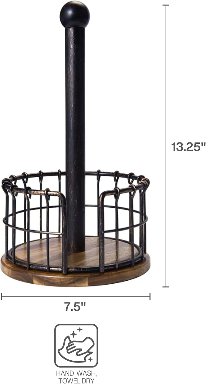 Pfaltzgraff Anvil Wire And Acacia Wood Paper Towel Holder, 13.25-Inch, Antique Black - Image 5