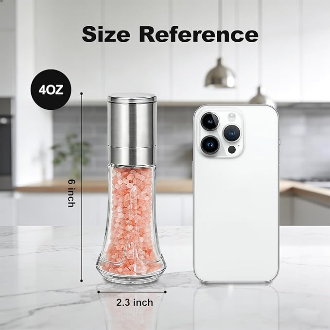 Aelga Salt Grinder with Silicone Funnel - 4oz Glass Manual Mills with Adjustable Ceramic Core, Refillable Kitchen Gadget - Image 4