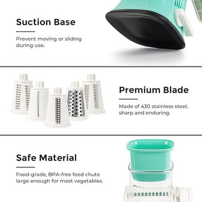 X Home 5-in-1 Rotary Cheese Grater for Kitchen, Upgraded Hand Crank Shredder with Stronger Suction Base & Multifunctional Drum Blades, for Cheese, Vegetables and Nuts, Easy to Use and Clean, Blue - Image 5