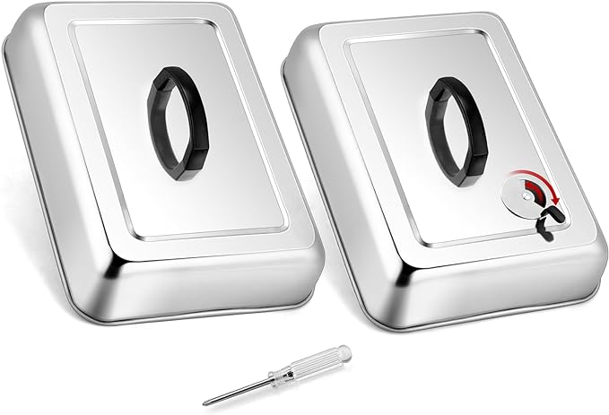 Rectangular Melting Dome 2Pcs, HaSteeL 13.3 X 9.8In Stainless Steel Bating Steaming Cover, Heavy Duty Solid Griddle Lid & Grill Pot with Air Damper, For Flat Top Hibachi Cooking, Dishwasher Safe