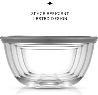 JoyJolt Kitchen Mixing Bowls - 8pc Glass with Lids Set – Neat Nesting Large Bowl Batter Cooking Storage and Big Salad BPA-Free Gray - Image 9