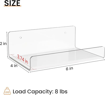 upsimples 6 Pack 6x4 Inches Acrylic Small Shelves, Floating Shelves for Wall, Display Shelf Organizer for Plants, Speaker, Radio, Toys, Clear - Image 3