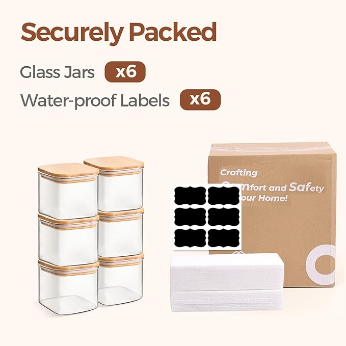ComSaf 0.6 Qt Glass Food Storage Jars Set of 6, Clear Storage Containers with Airtight Lids, Pantry Organization Jar, Spice Jar, Blooming Tea, Coffee and Sugar Container, Canister Set for Kitchen - Image 8