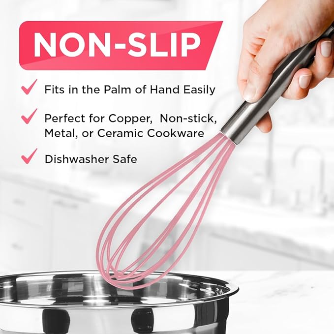 Silicone Whisk Set - Non-Scratch - Pink - Image 3