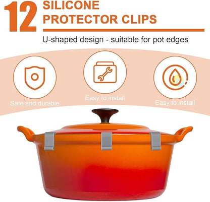 12pcs Silicone Dutch Oven Lid Clips - Flexible Bumper Non-Slip Pan Protectors (gray)