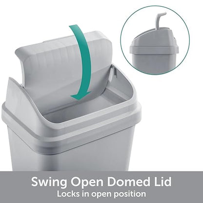 (5 Pack) Kitchen Trash Can, 13 Gallon Plastic Garbage Bin with Swing Top Lid, White, Gray(Gray) - Image 5