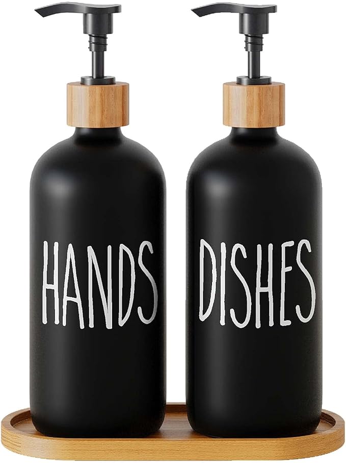 Dish Soap Dispenser for Kitchen Sink.Glass Hand Soap Dispenser, Modern Farmhouse Decor for Bathroom,Kitchen Sink Decor by Aeakey