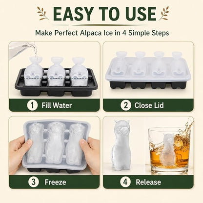 Alpaca Ice Cube Tray Mold - 3D Alpaca Shape Ice Cube Trays, Cute Ice Cube Molds for Whiskey Bourbon, 4-Hole Large Fun Shapes Ice Cube Trays, Funny Alpaca Gifts for Alpaca Lovers Women Men