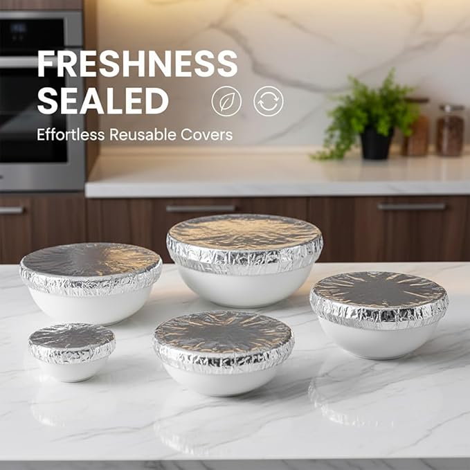 Reusable Aluminum Foil Food Covers: Heat-Insulating, Freshness-Preserving, Flexible Kitchen Lids for Meal Prep, Baking, and Food Storage (50) - Image 6