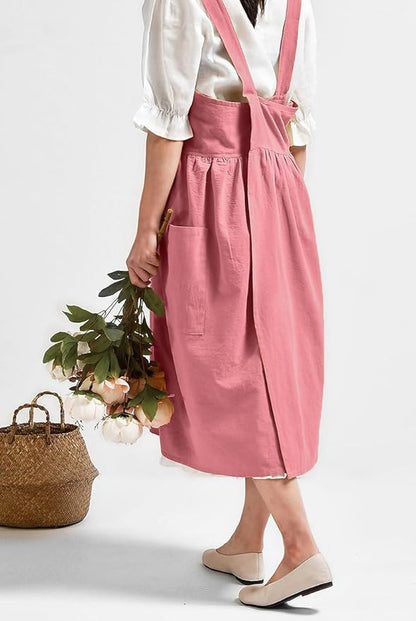 Uaussi Cotton Linen Apron Cross Back Work Apron for Women with Pockets Pinafore Dress X Cross Halter Apron for Chef Gardening - Image 3