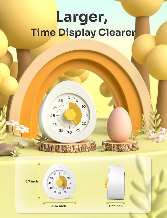 LIORQUE Visual Timer for Kids, 60-Minute Countdown Kitchen Timers for Cooking, Kids Timer with Silent Operation & Countdown Pause for Teaching Classroom Office - Image 3