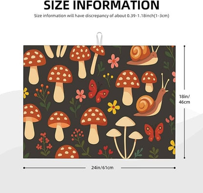 Mushroom Snail Dish Drying Mats for Kitchen Counter, Large 18"x24" Dish Mats for Drying Dishes, Microfiber Absorbent Dish Drying Pad Rack Mat Kitchen Decor Reusable Washable