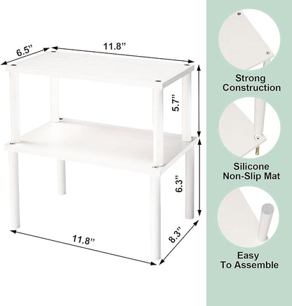 VERTORGAN Cabinet Organizer Shelf(Set of 2),Kitchen Counter Shelves,Bamboo Spice Rack Countertop and Cabinet,Stackable Expandable,Medium,(White)