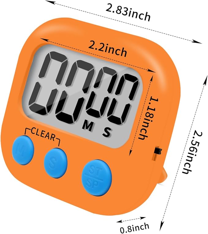 6 Pack Small Digital Kitchen Timer Magnetic Back and ON/Off Switch,Minute Second Count Up Countdown (Orange) - Image 2