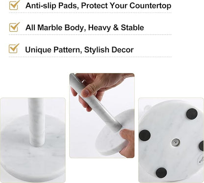 Koville Carrara Marble Paper Towel Holder Countertop, 6“ Genuine Stone Paper Towel Holder Stand for Kitchen Storage, for Standard or Jumbo-Sized Rolls - Image 3