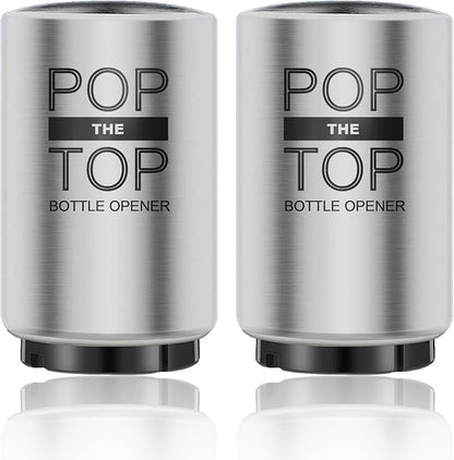 2PCS Beer Bottle Opener with Magnetic Cap, Automatic Stainless Steel One-Handed Bottle Cap Opener, Spring Loaded Push&Pop for Kitchen Home Bar Restaurant Household Utensils Destapador de Cerveza
