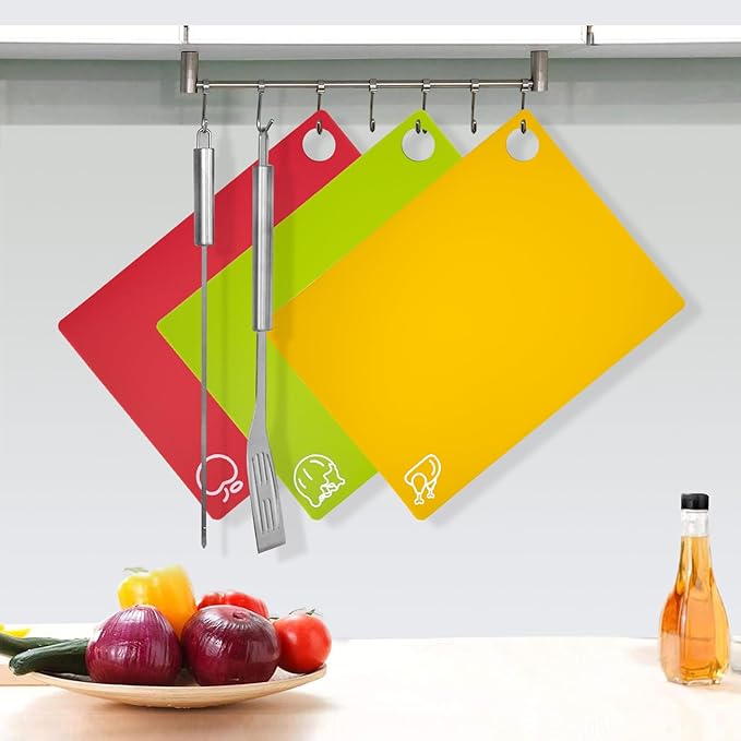 GoodLuck 7 Pieces Flexible Cutting Boards with Hanging Hole, BPA Free Plastic Cutting Boards for Kitchen, Non Slip Cutting Mat for Meat and Vegetables - Image 5