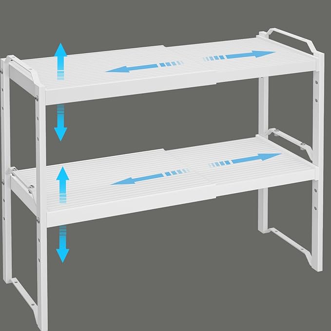 X-cosrack 2 Pack Expandable Kitchen Cabinet Shelf Organizer, Stackable Adjustable Storage Shelves for Pantry Cupboard Kitchen Counter, 20LBS Loading Capacity, Size: W*D*H=20.5 * 8.26" * 8.72" by X-cosrack