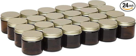 North Mountain Supply 2 Ounce Amber Glass Straight Sided Spice/Canning Jars - With 53mm Gold Metal Lids - Case of 24
